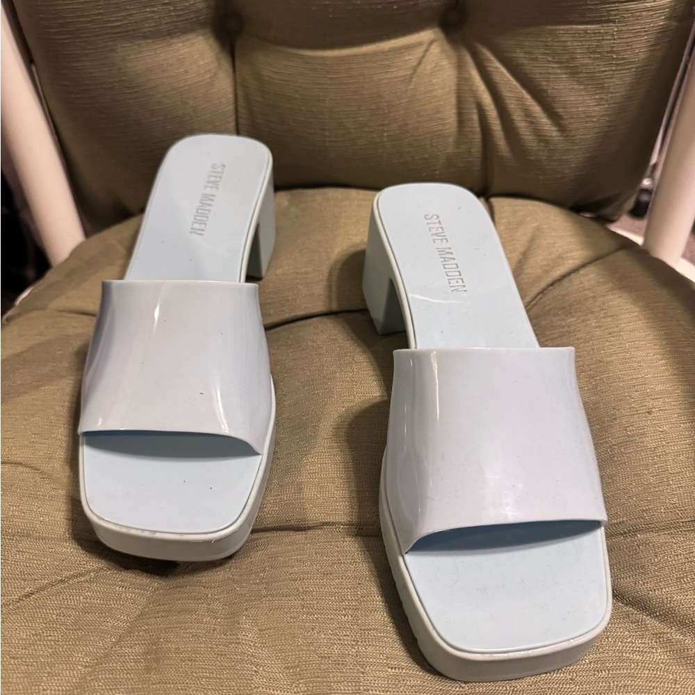 Steve Madden Harlin Blue Square Toe Block Heel Sandals Size 9